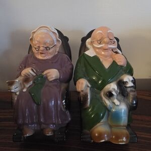 Pair of Vintage Ceramic Grandma Grandpa Retirement Fund/Piggy Banks Japan/Lefton
